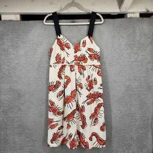 Edme & Esyllte Anthropologie Lobster Print Seersucker Dress White Orange 12